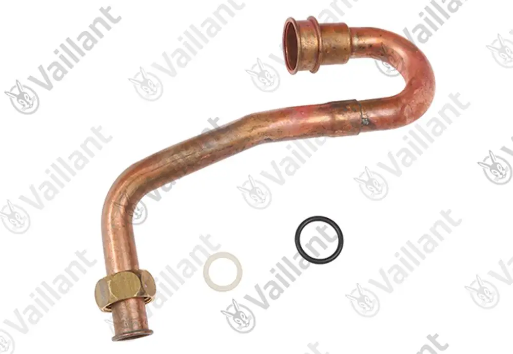 Kupferrohr mit zwei Anschlüssen und Dichtungen, passend für Vaillant-Anlagen, zur Leitung von Wasser oder Gas.